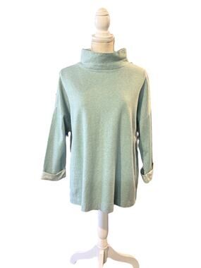 J.Jill Funnel Neck Pullover Green 3/4 Cuff Sleeves Stretch Knit Womens XL